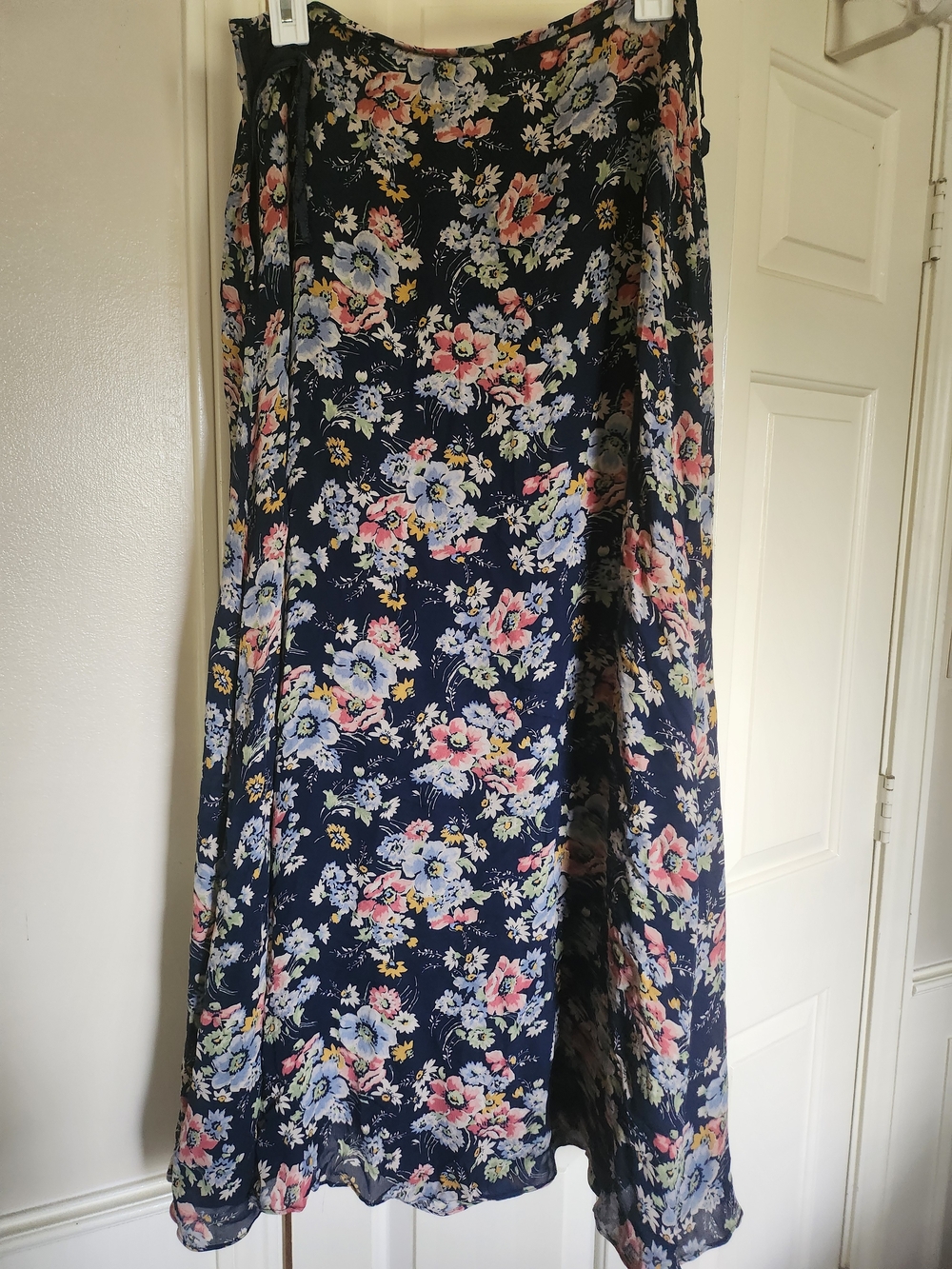 Ralph Lauren Navy Floral Maxi Skirt with Blue and Pink Blooms